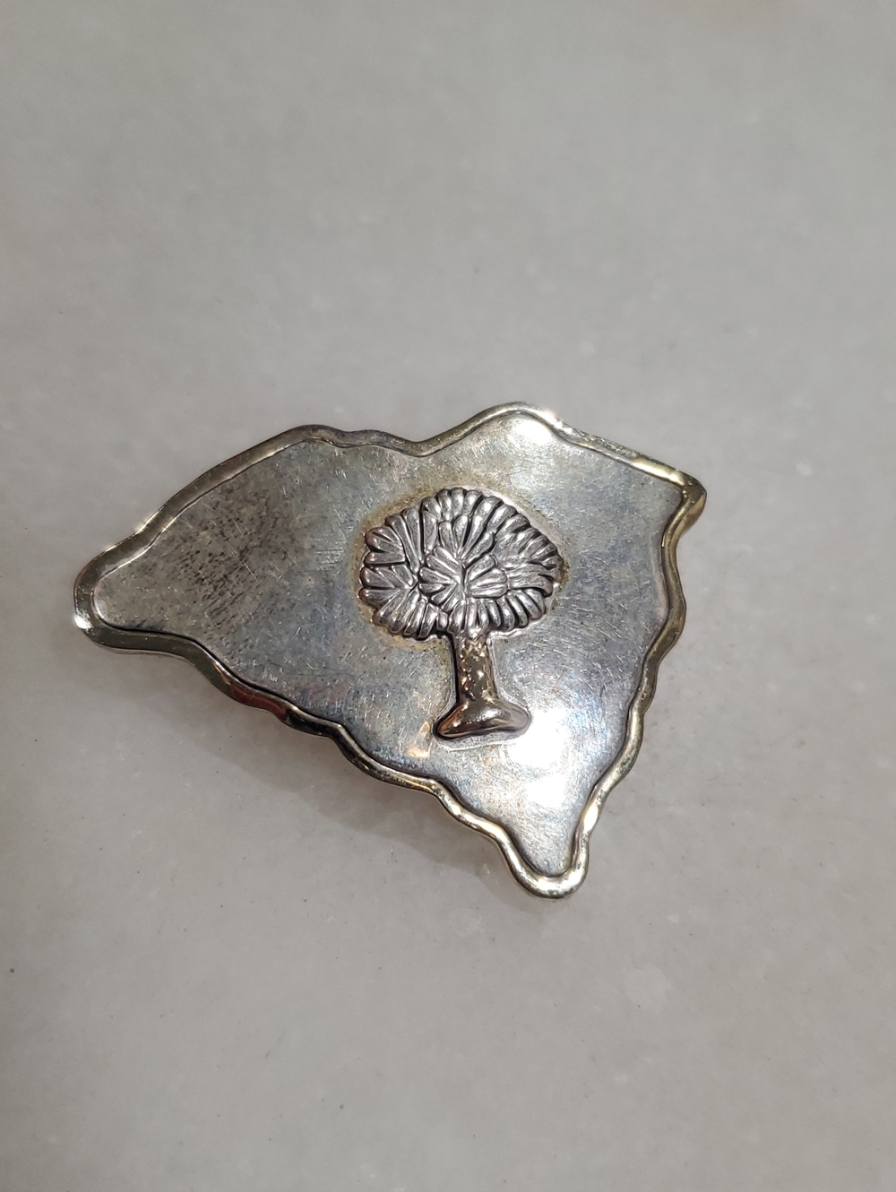 Vintage MJ Signed South Carolina With Raised Palmetto Tree In Center